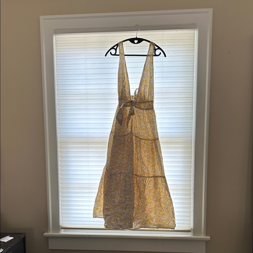 Aakaa Yellow Backless Floral Dress